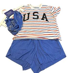 Mighty Fine Striped USA Graphic Women’s Crop Red & Blue Stripes 3‎ piece XS